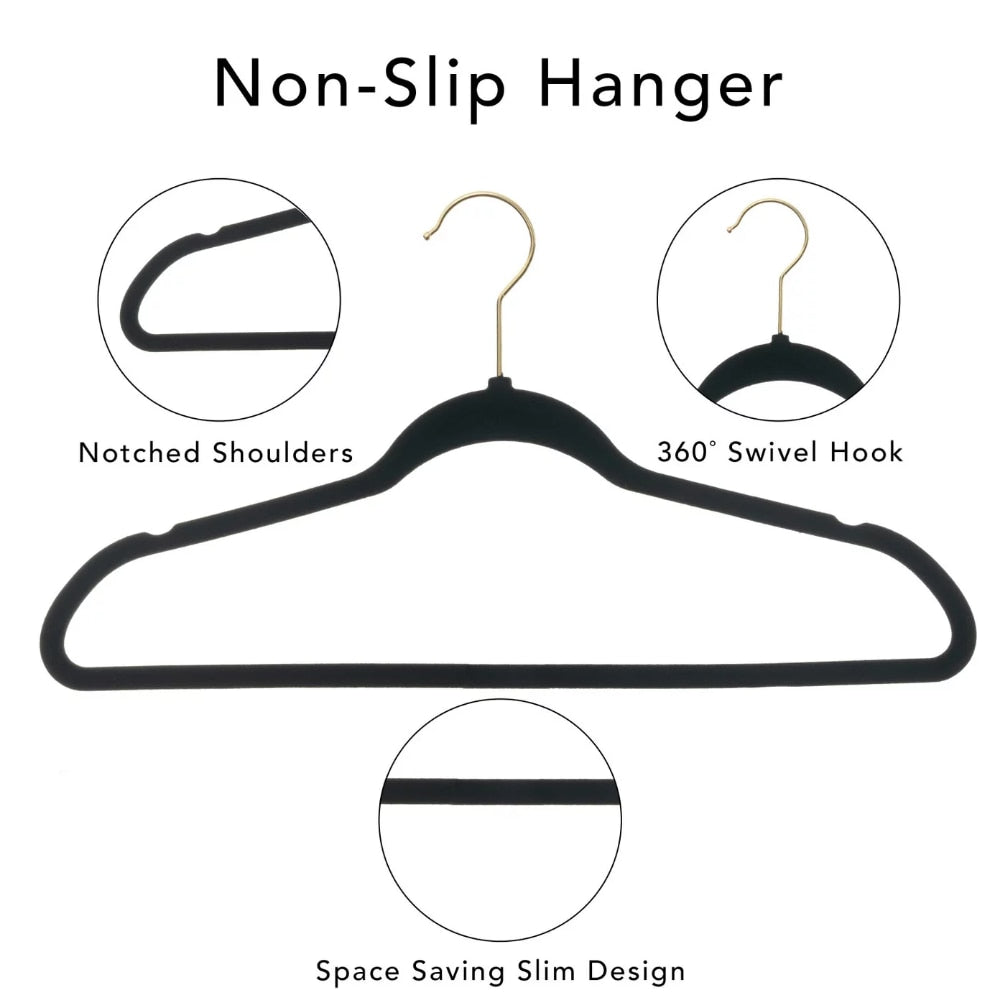 Black, Beige, and Pink Non-Slip Velvet Clothing Hangers, 100 Pack