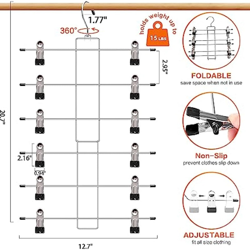 3 Pack Pants Hangers with Adjustable Clips